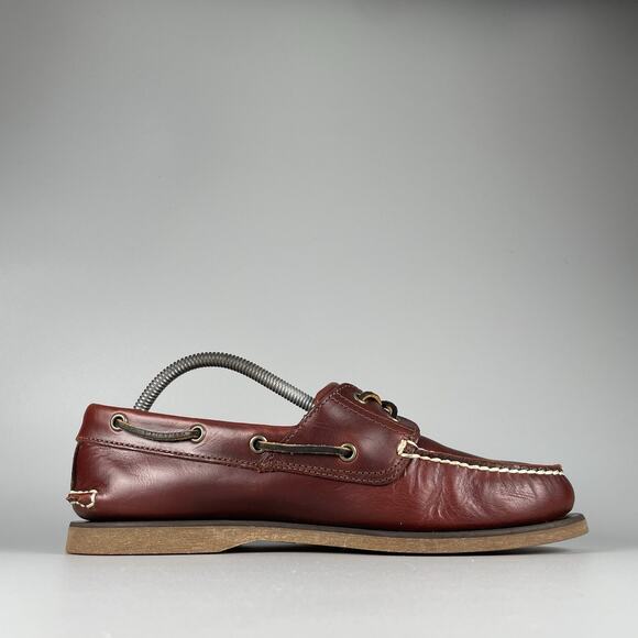 Timberland Men’s 9 Classic Oxblood Burgundy 2 Eye Moc Toe Boat Shoes Casual GUC - Picture 5 of 9